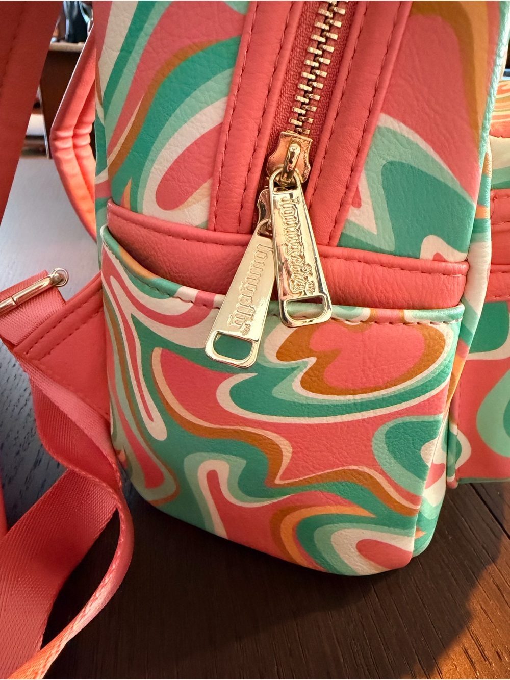 Disney Parks Loungefly Multicolor Teal Pink Coral Swirl Backpack with Ears - Picture 4 of 8